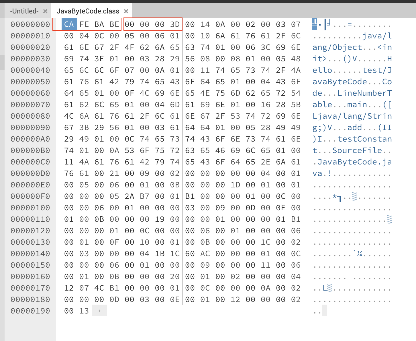 JavaByteCode-class-hex